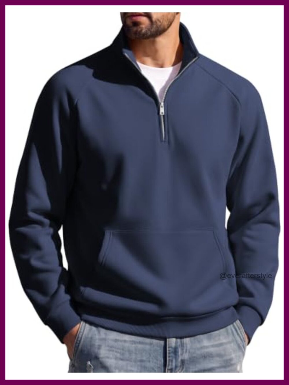 Mens Quarter Zip Pullover Fleece Mock Neck Cotton Blend Sweatshirt Kangaroo